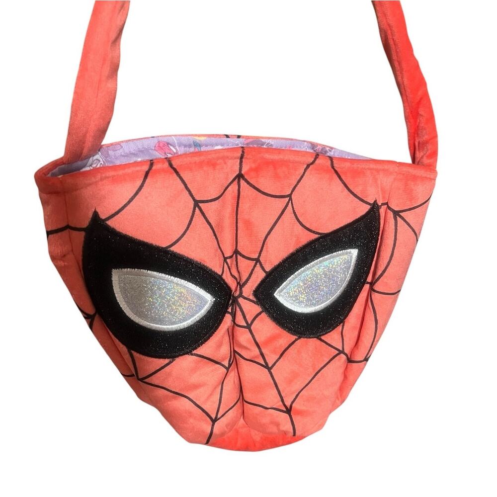 Marvel Spider Man Bag Velour Coral & Black Multicolor Interior 12"W x 8.5" T New